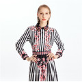 New Design Women Stripe O Neck Long Sleeve Maxi Dresses